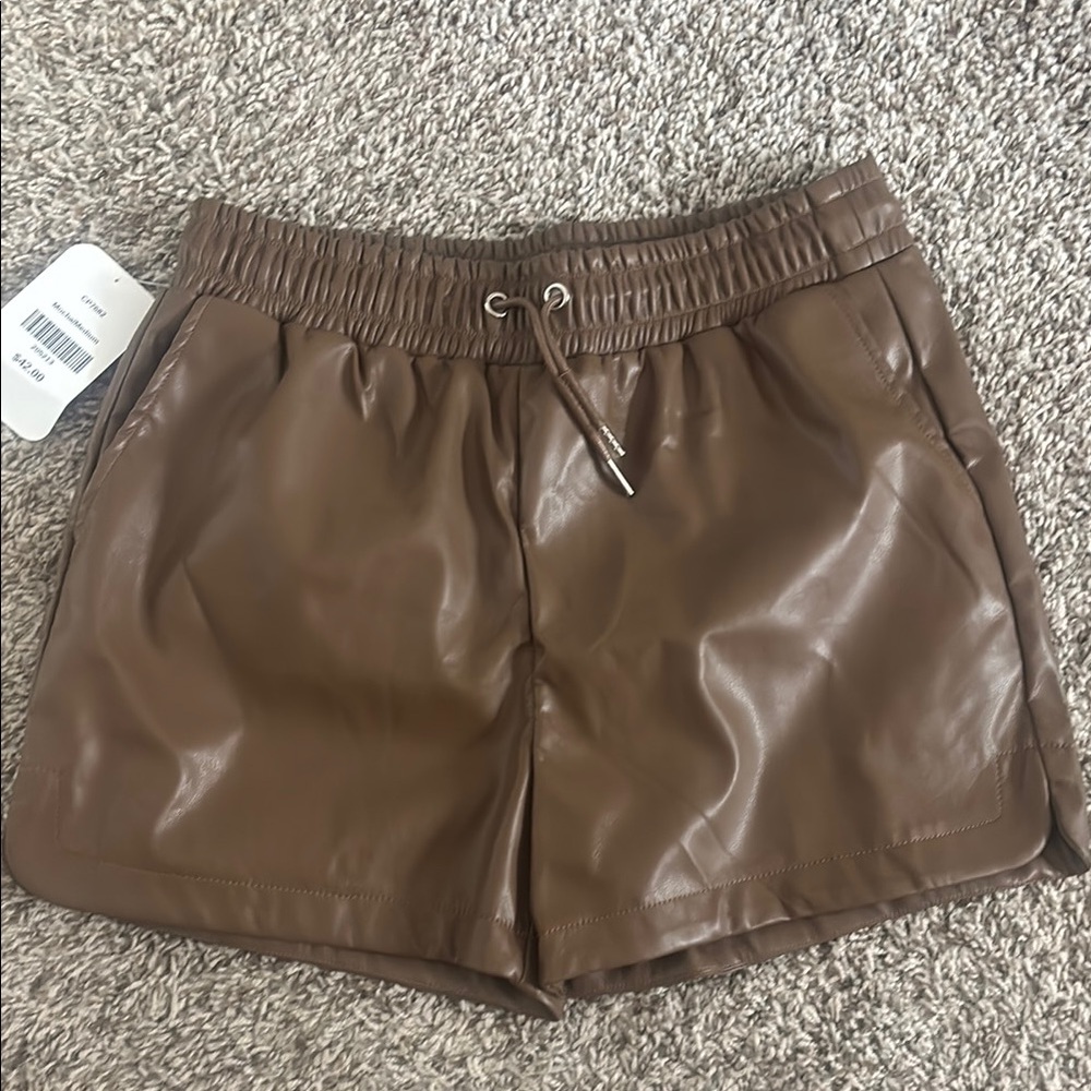 Brown Faux Leather Women's Shorts